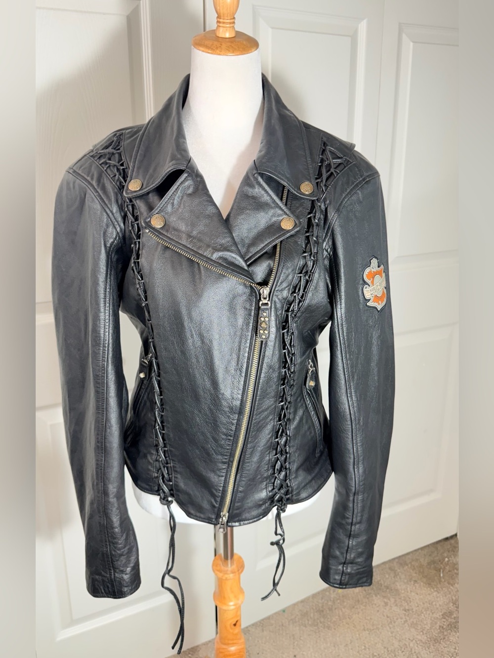 Harley Davidson Womens Genuine Leather Braided Moto Jacket Black Small